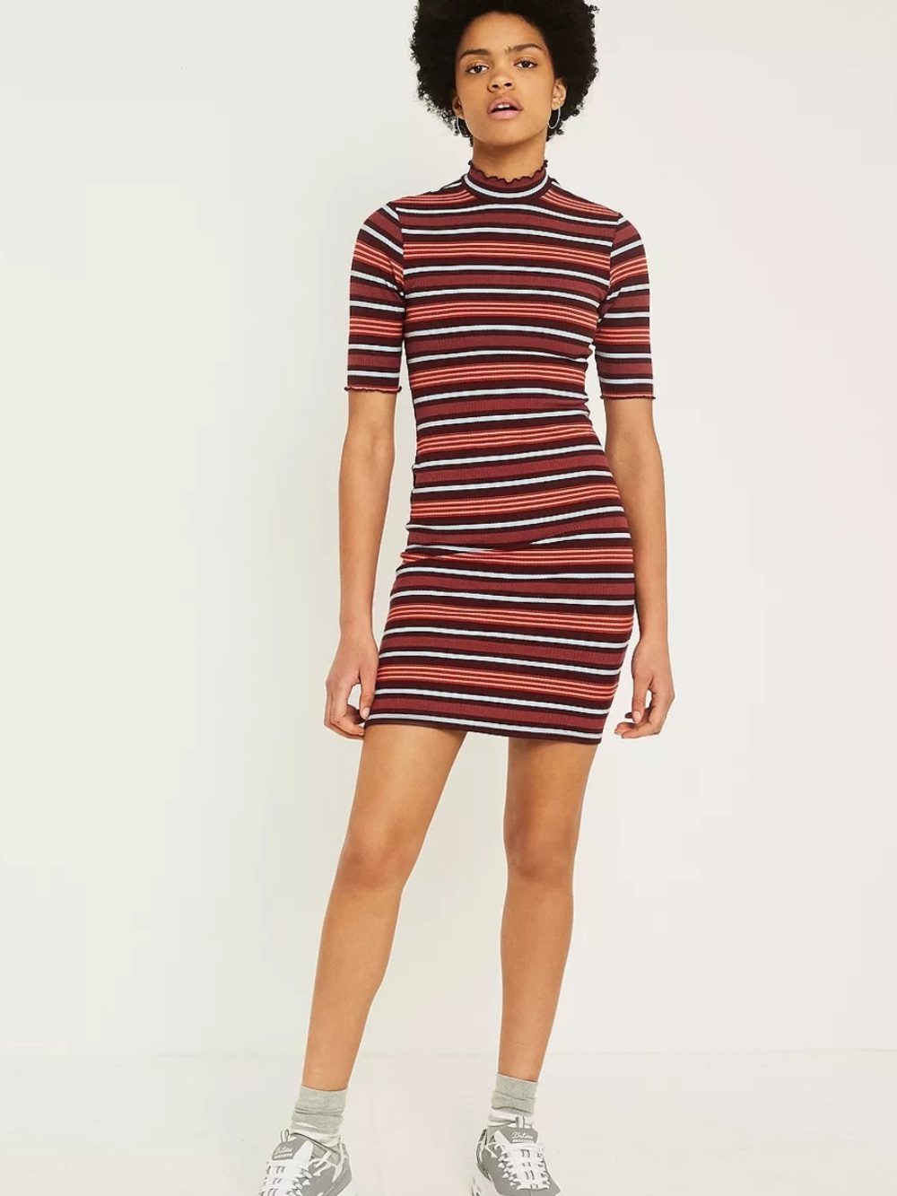 Urban Outfitters Short Sleeve Striped Ribbed Knit Bodycon Dress Size Medium